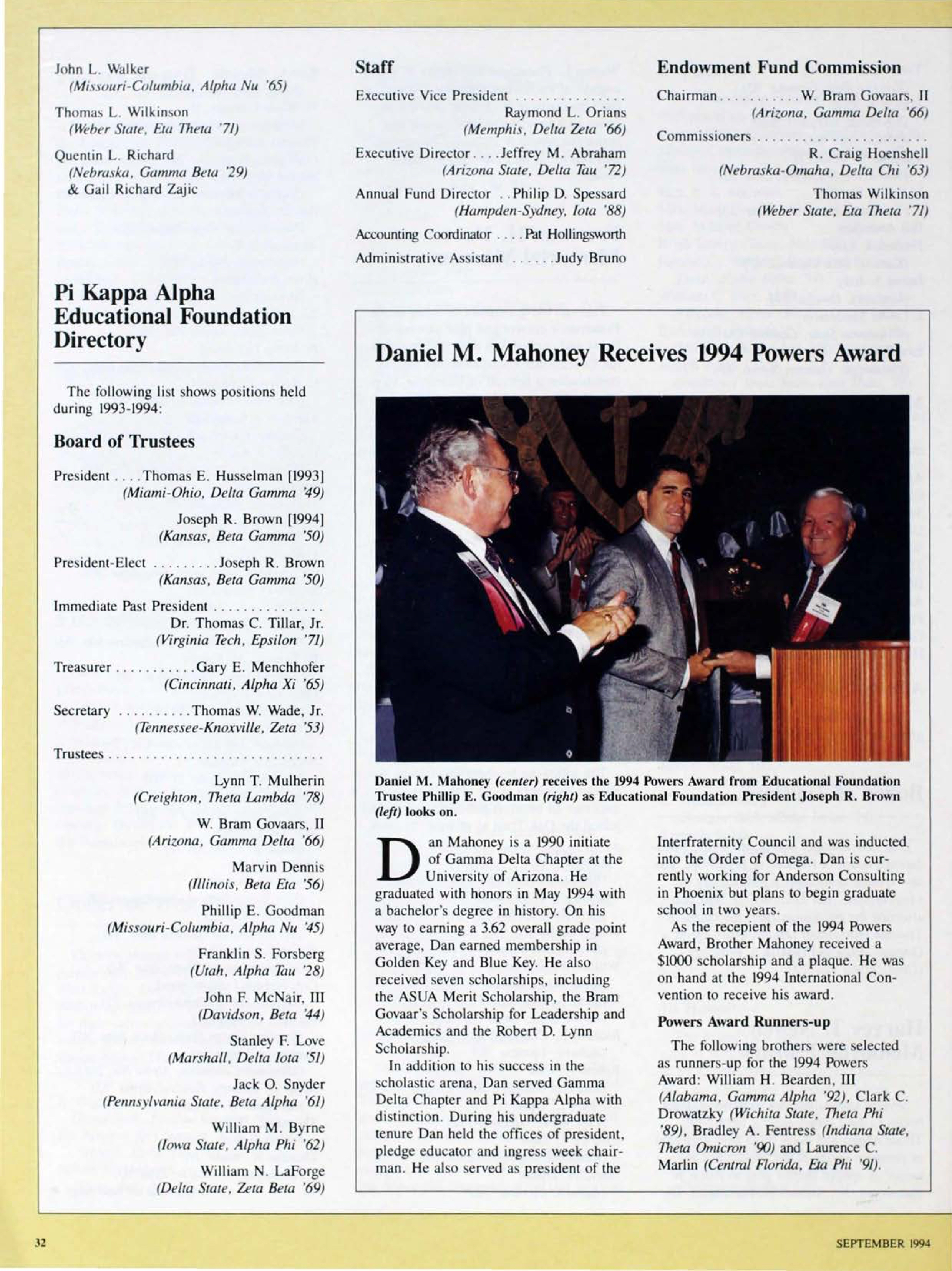 Daniel M. Mahoney Receives 1994 Power Award